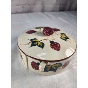 Vintage Fred Roberts Co Japan  Strawberry 3 Section Condiment Dish w/ Spoons